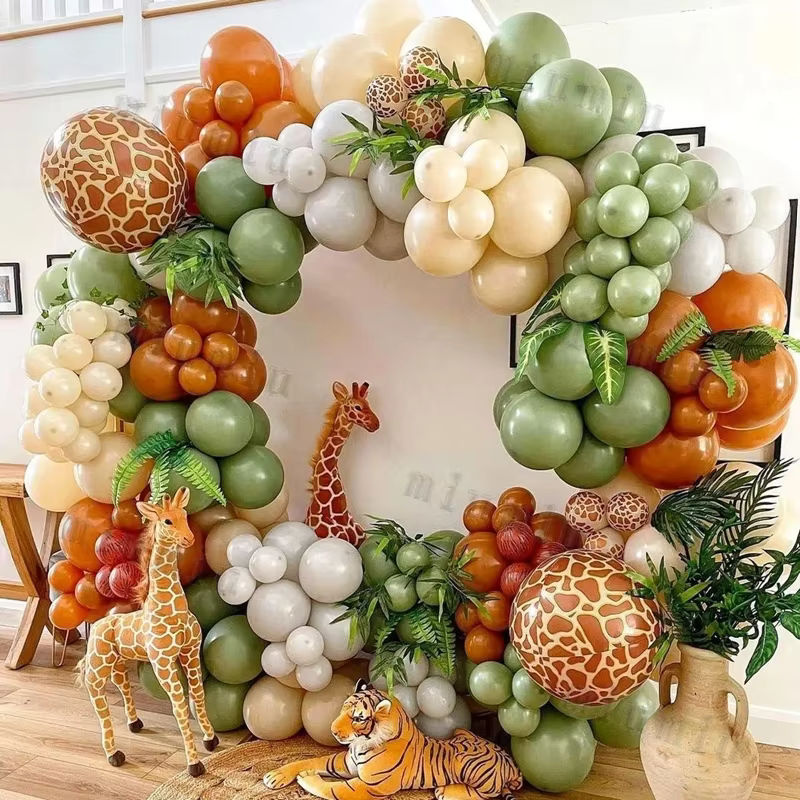 Dschungel Safari Ballon Girlande Bogen Kit mit Tierprint in Grün und Gold für Kindergeburtstag und Babyparty Dekoration - Bild 2