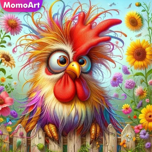 Momoart Diamantmalerei Hahn mit Blumen-Mosaik Set für Anfänger, Mehrfarbig - Bild 1