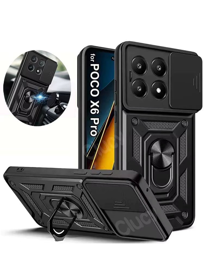 Xiaomi Poco X6 X7 X8 Pro Schutzhülle mit Schiebe-Kameralinsenschutz in Schwarz und Silber - Bild 5