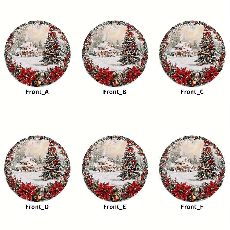 VIKAMA 6-teiliges Set runde Tischsets mit weihnachtlicher Schneeszene in Mehrfarbig - Bild 2