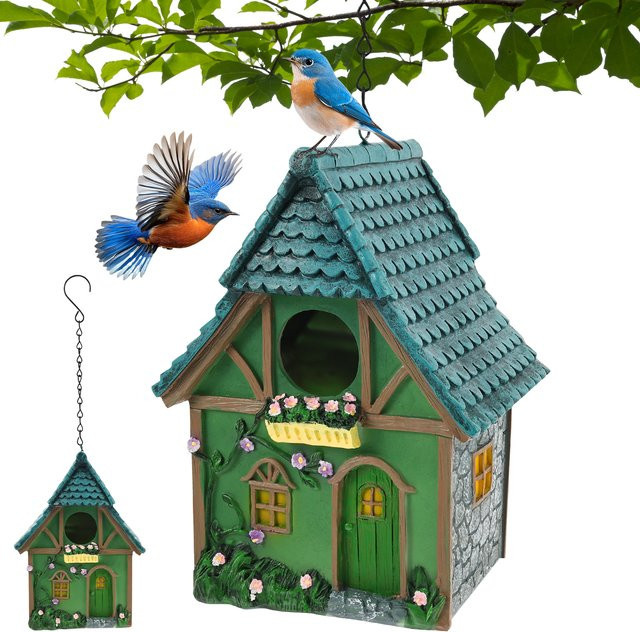 Willstar Hängendes Vogelhaus aus Kunstharz in Bunt mit floralem Design als Unterschlupf für Kleinvögel - Bild 1