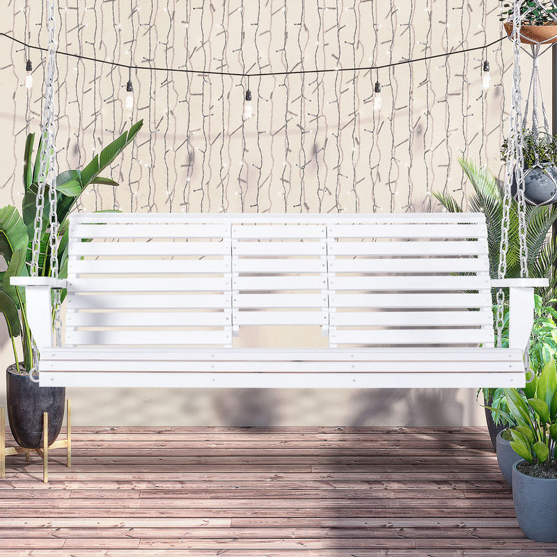 Outsunny Hängebank Gartenschaukel aus Tannenholz mit faltbarem Couchtisch, Weiß, B/T/H: 150 x 75 x 53 cm - Bild 2