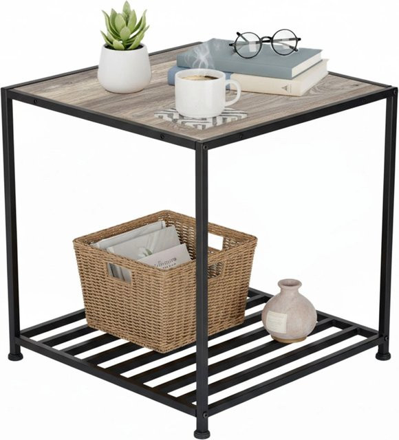Relaxdays Beistelltisch im Industrial Design aus Stahl und Holzwerkstoff in Schwarz, B/T/H: 50,0 x 50,5 x 50,5 cm - Bild 1