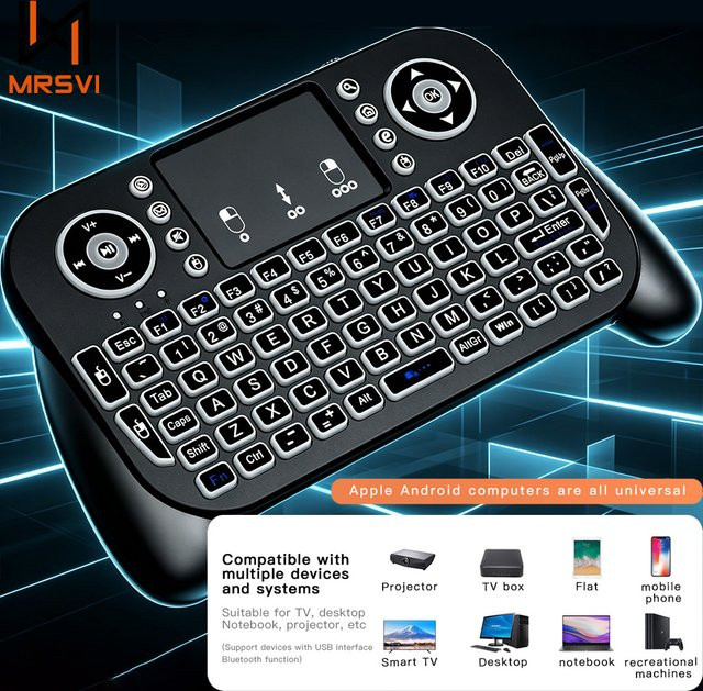 MRSVI V8 Mini-Tastatur mit 2,4G & Bluetooth, Air Mouse und Touchpad, 7-Farben Hintergrundbeleuchtung, Schwarz - Bild 1