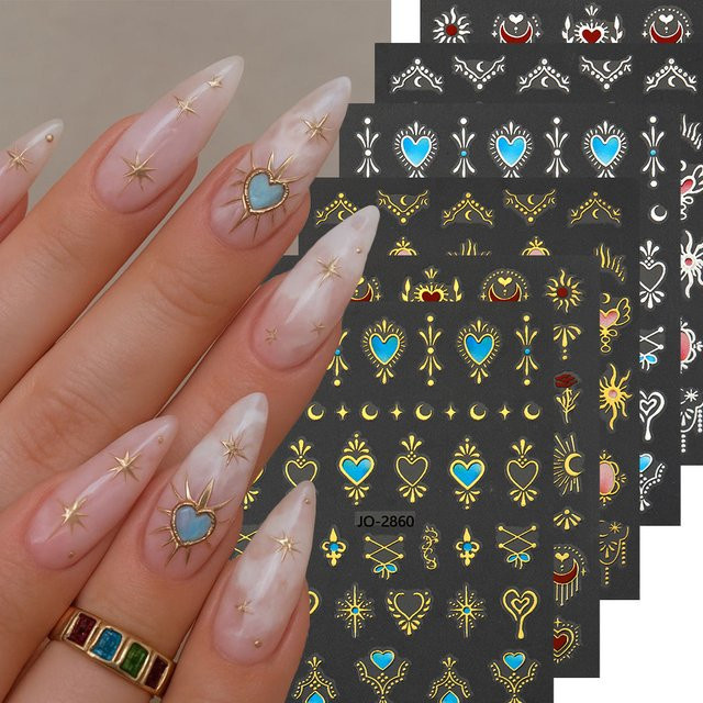 6 Stück Nagelaufkleber, Metallic, Stern- und Mond-Design, Unisex - Bild 1