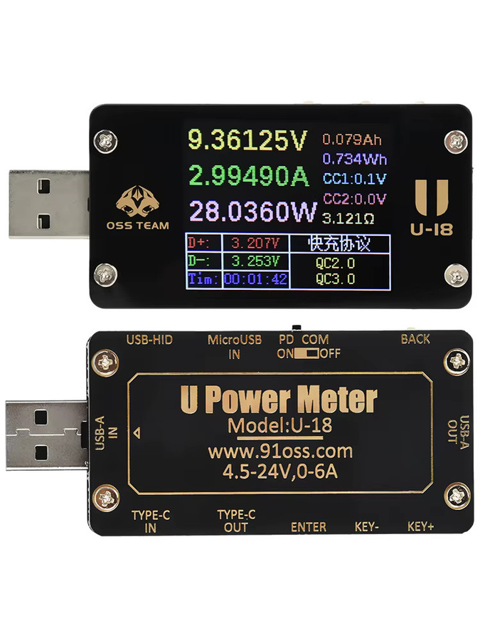 Aideepen USB-C Voltmeter und Amperemeter mit 1,77 Zoll Display zur Schnellladungerkennung für PD/QC2.0/QC3.0 in Schwarz - Bild 4