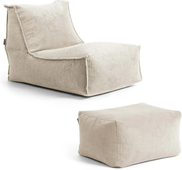 mokebo Sitzsack mit Hocker aus Cord in Beige als Relaxliege und Bodenkissen - Bild 1
