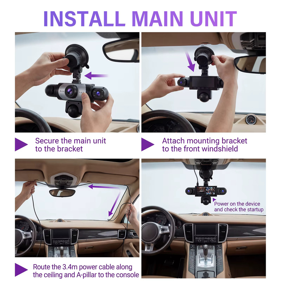Podofo Auto-Dashcam mit 1080P Full HD und 5 HD-Linsen inklusive Innenraum- und Rückfahrkamera in Schwarz - Bild 5