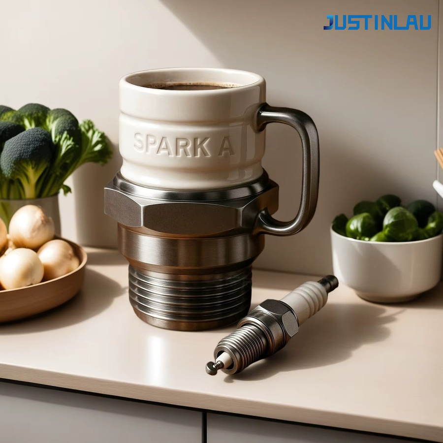 JUSTINLAU Kaffeebecher aus Edelstahl im Zündkerzen-Design, Weiß, 300 ml - Bild 6