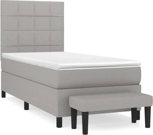 vidaXL Boxspringbett mit Matratze Hybrid-Design in Hellgrau und Weiß, B/T/H: 100 x 200 x 203 cm - Bild 1