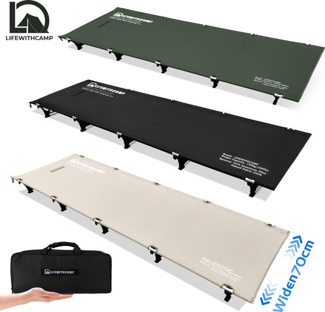 LIFEWITHCAMP Campingbett Klappbar, ultraleichtes tragbares Zeltbett für Outdoor und Wandern, Farbe: Grün, Breite: 70 cm - Bild 1