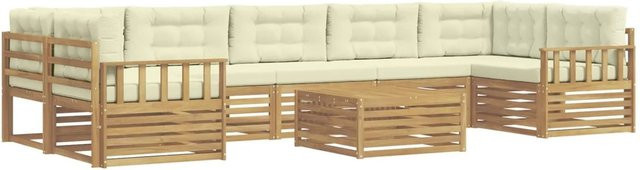 vidaXL Outdoor-Sofagarnitur aus Massivholz Akazie in L-Form mit 8 Teilen, Weiß und Beige - Bild 1