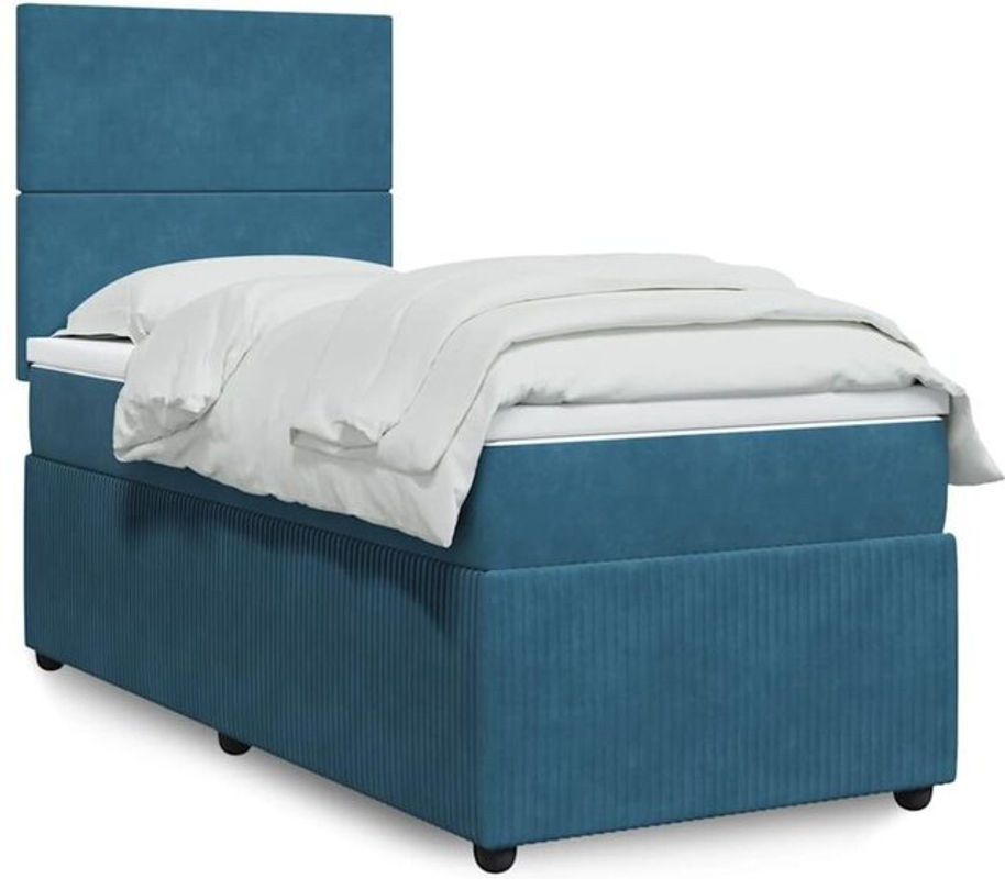 Vidaxl Boxspringbett mit Matratze in Blau aus Samt, B/T/H: 100 x 200 x 140,5 cm - Bild 1