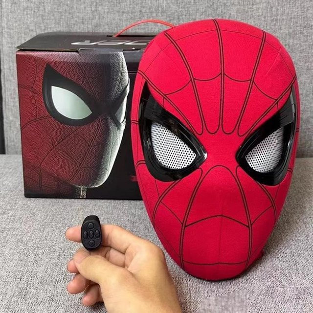 Marvel Spiderman Maske mit beweglichen Augen, elektrische blinkende Gesichtsabdeckung, Schwarz, Rot - Bild 1