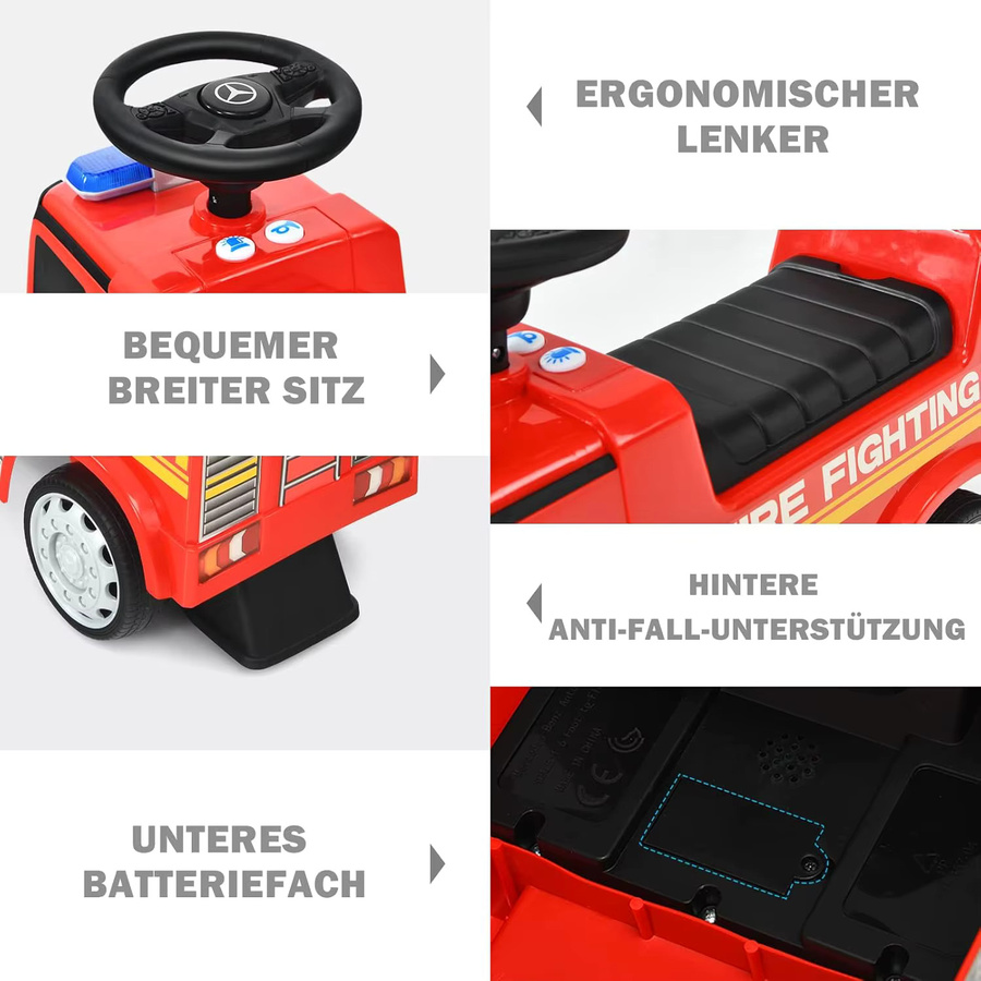 GOFLAME Mercedes Benz Push Car, Kinder-Feuerwehrauto, mit Hupe, Sirene, Pfeife - Bild 5