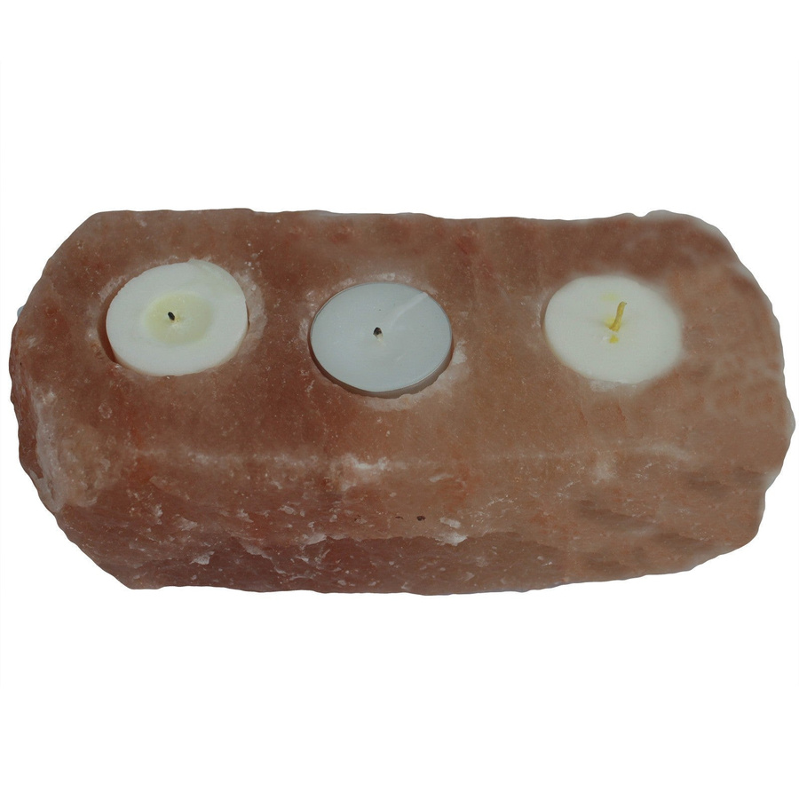SHAMTAM Himalaya-Salz-Kerzenhalter mit 3 Löchern für Teelichter aus Himalaya-Kristallsalz in Cremeweiß, Blütenrosa und Glutrot - Bild 2