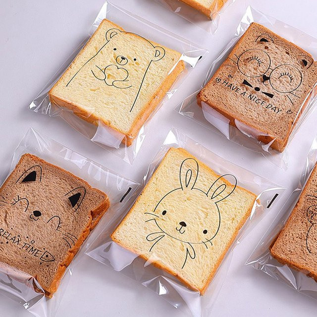 100 Stück Cartoon-Brottüten für Kinder, selbstklebende Sandwich-Verpackungsbeutel in 3 Größen, transparent - Bild 1
