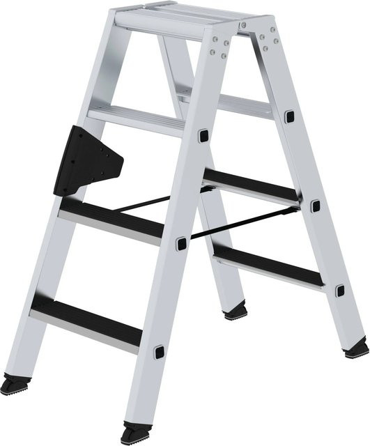 PROREGAL Stufen-Stehleiter beidseitig begehbar mit Clip-Step in Silber, 2 x 4 Stufen - Bild 1