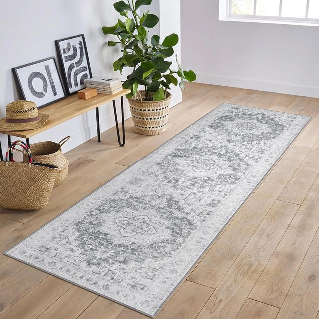 Vintage Retro Flurläufer Lodestar Teppich, grau, B/T: 50 x 150 cm, rutschfest und maschinenwaschbar - Bild 1