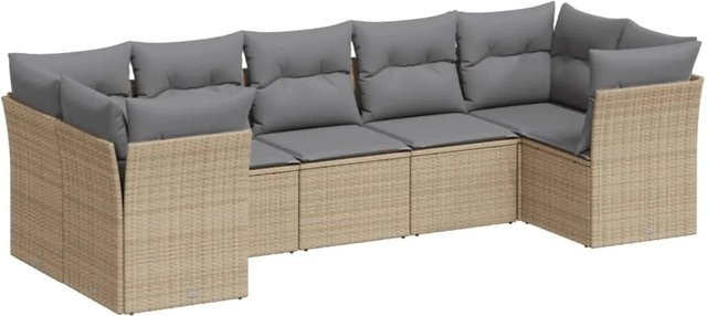 vidaXL 7-tlg Garten-Sofagarnitur in U-Form aus Polyrattan mit Kissen, Beige - Bild 1