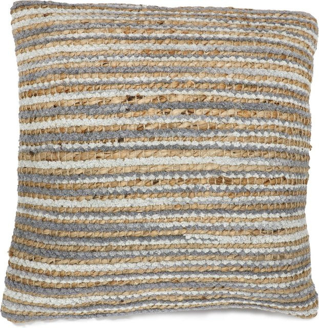Graues gestreiftes Chenille-Kissen von Sizo mit Baumwollanteil, B/B/H: 45 x 45 x 1 cm - Bild 1