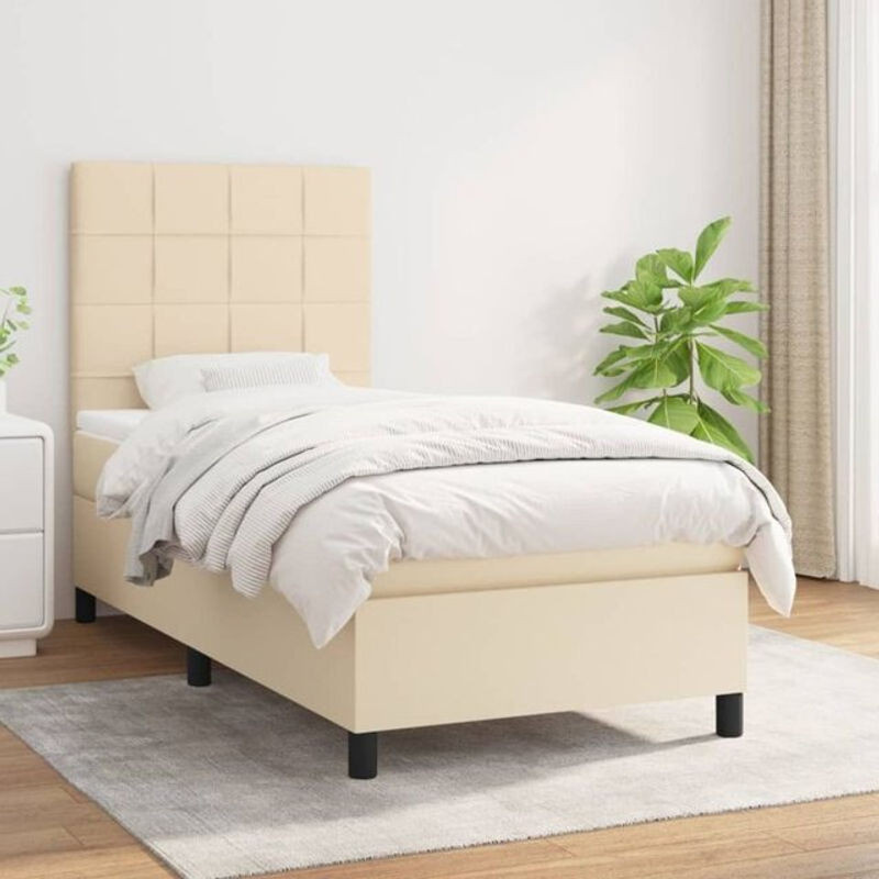 vidaxl Boxspringbett mit Matratze in Beige aus Stoff, B/T/H: 90 x 200 x 118 cm - Bild 1
