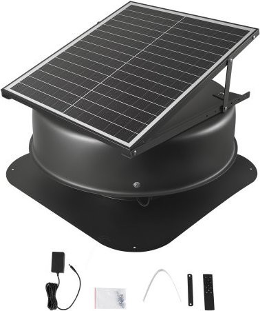 VEVOR Solar Dachventilator mit Thermostat und Fernbedienung, 42W Smart Dachboden-Lüfter in Schwarz mit 2800 CFM Luftstrom und bürstenlosem DC-Motor - Bild 1