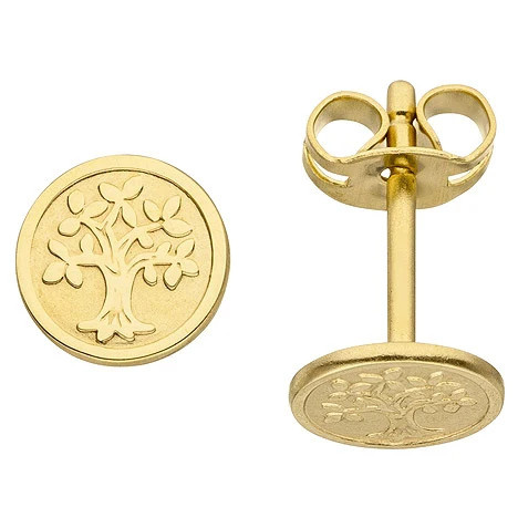 Colfem Ohrstecker Baum, 333 Gelbgold, mattiert, Unisex - Bild 1