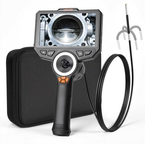 VEVOR Articulating Borescope mit 3,9 mm Ultra-Slim-Linse, 4-Wege 360° schwenkbare Endoskop-Kamera mit Licht, 6 Zoll HD IPS-Bildschirm, 8X Zoom und 7000 mAh Akku in Schwarz - Bild 1