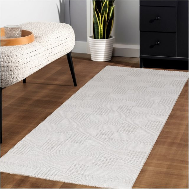 Teppich Kurzflor ILLER Kadima Design in Creme und Beige, abstraktes 3D-Design aus Jute, B/H: 80 x 250 cm - Bild 1