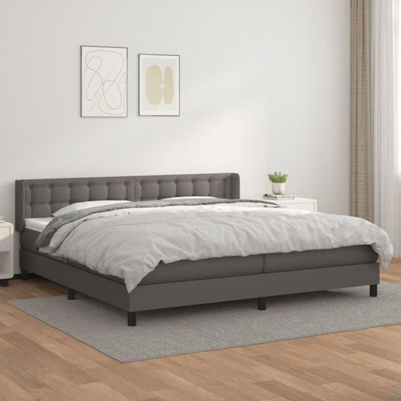 vidaxl Boxspringbett mit Matratze in Grau aus Kunstleder und Massivholz B/T/H: 200 x 200 x 88 cm - Bild 1