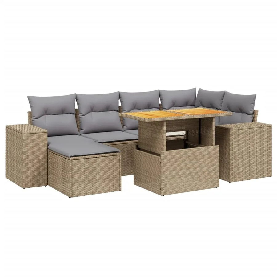 vidaXL 7-tlg Garten-Sofagarnitur aus Polyrattan in Beige mit Kissen und Metallgestell - Bild 2