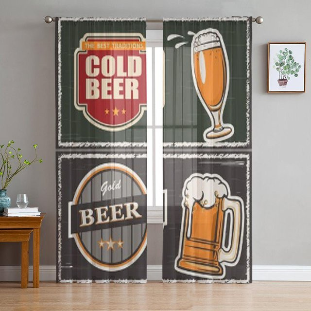 Transparente Tüll-Vorhänge mit Bier-Emblem von Super Six, Farbe Transparent, B: 135 cm, H: 160 cm - Bild 1