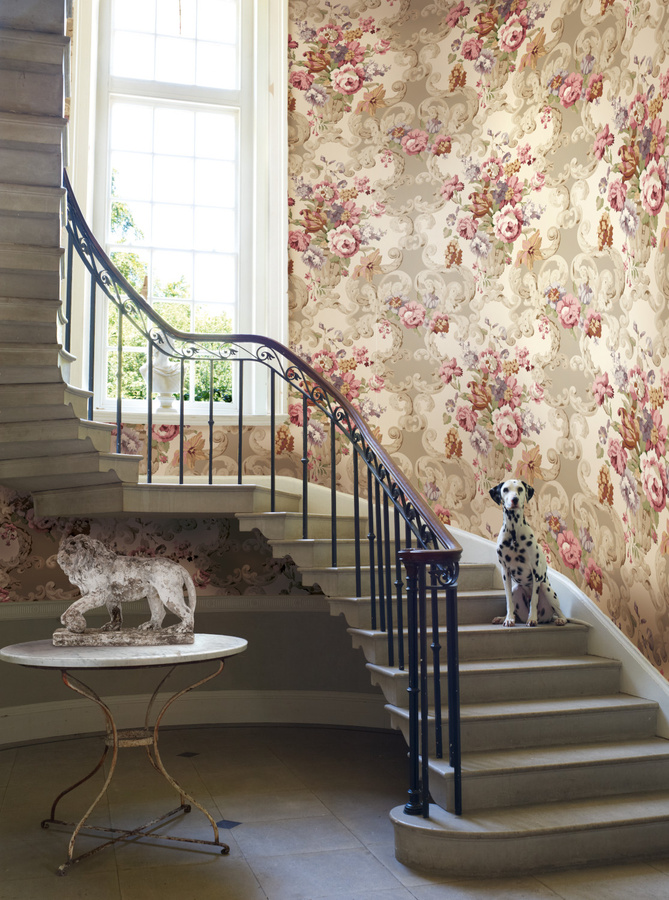 Mulberry Home Tapete Floral Rococo in Rot und Pflaume mit botanischem Design - Bild 1