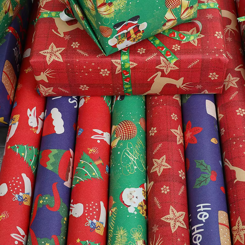 ZQNYCY Weihnachts-Geschenkpapierrolle mit Cartoon-Weihnachtsmann und Elch, Breite: 50 cm, Länge: 10 m - Bild 3