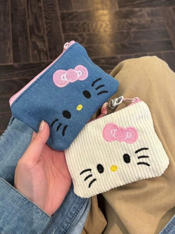 Hochwertige Sanrio Bestickte Aufbewahrungstasche als flache Zip-Tasche in Weiß und Multicolour - Bild 4