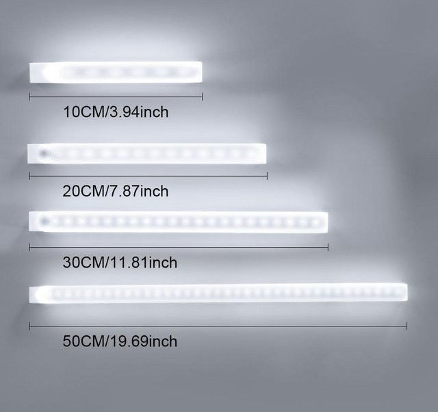 Cosy Homes 6er Set Kabellose LED-Schrankleuchten in Weiß mit Bewegungssensor und dimmbarer Funktion, wiederaufladbare Induktionsnachtlichter für Küche und Schlafzimmer, Breite: 30 cm - Bild 1