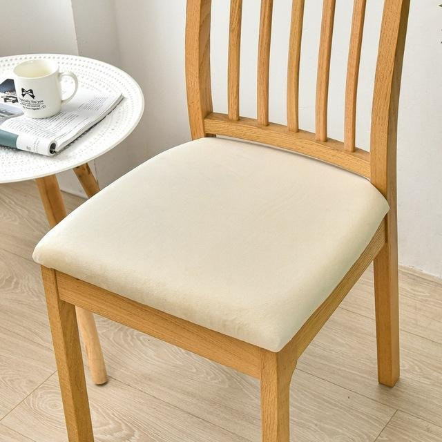 Waschbarer Stretch-Stuhlbezug aus Samt in Hellbeige für Esszimmer und Büro - Bild 1