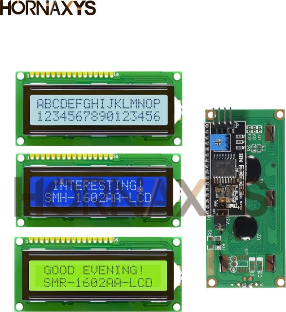 LCD1602 I2C Modul von HORNAXYS mit 16x2 Zeichen LCD-Anzeige in Blau oder Gelbgrün und PCF8574T Schnittstelle für 5V - Bild 1