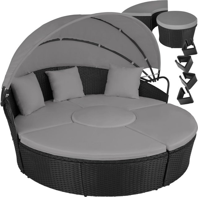 tectake Rattan Sonneninsel mit klappbarem Sonnendach und wetterfesten Kissen, Schwarz, B/T/H: 175 x 171 x 136 cm - Bild 1