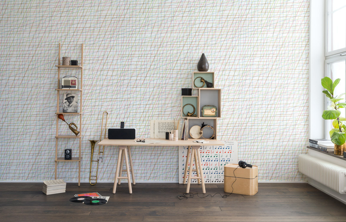 Rebel Walls Mural Note Sheets Wandtattoo Abstract Mid-Century in Offwhite und Beige - Bild 1
