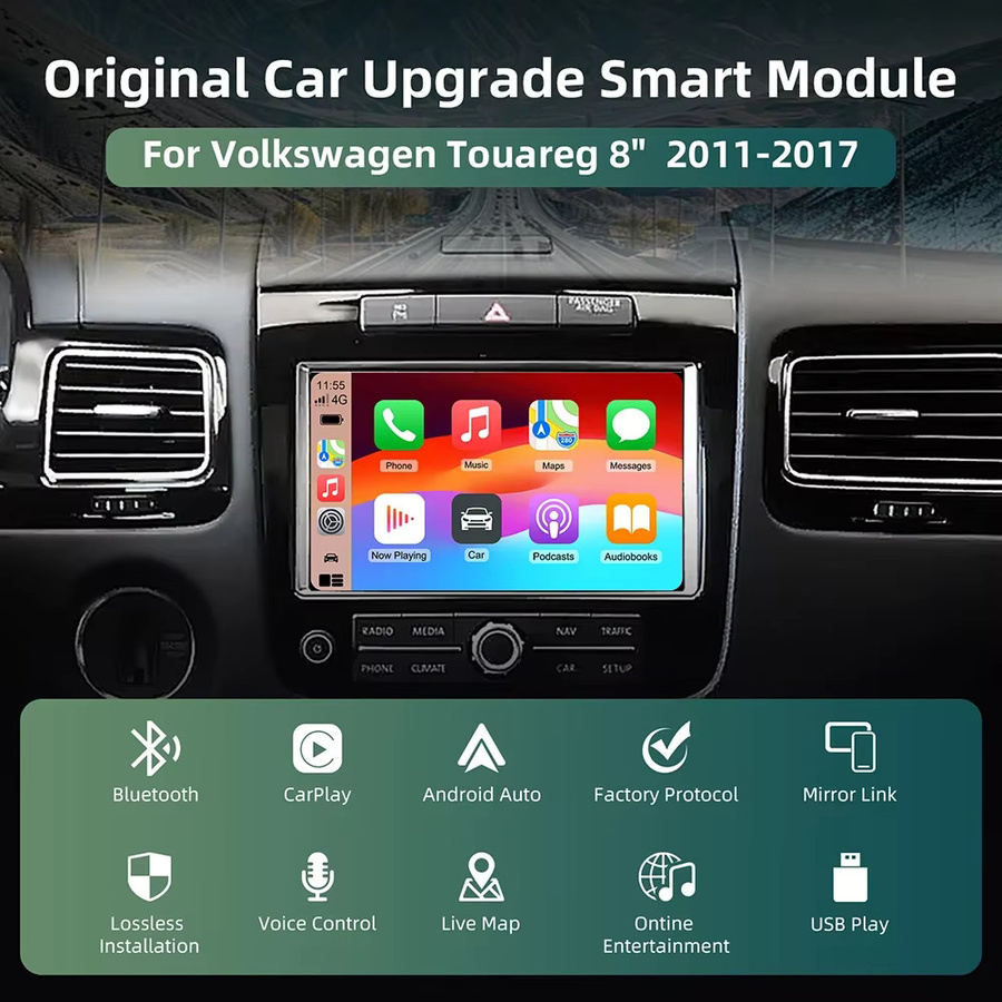 ANYFAR Drahtloses CarPlay und Android Auto Automodul für Volkswagen Touareg 2011–2017 mit 8-Zoll-Unterstützung und Airplay in Schwarz - Bild 2