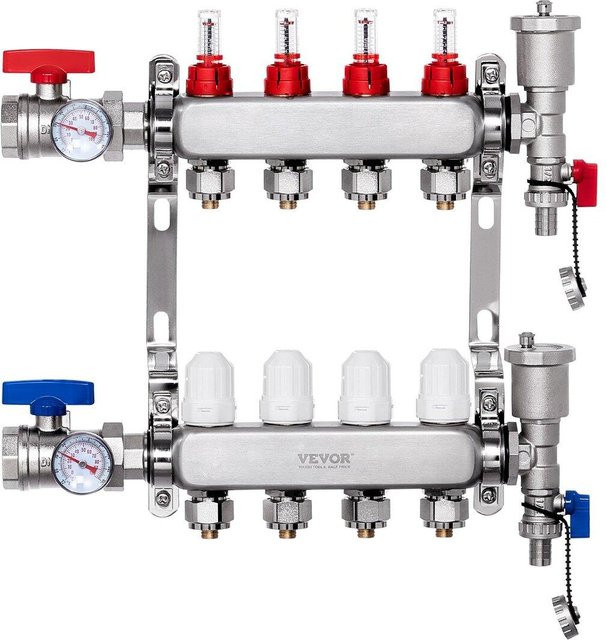 Buying Solutions, MB 4-Strang Fußbodenheizungsverteiler-Set aus Edelstahl in Silber, 1/2 Zoll für PEX-Rohre - Bild 1