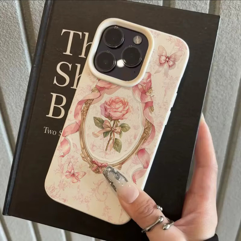Elegante Apple iPhone Handyhülle mit Rosenmuster in Beige und Multicolour für iPhone 17, 16, 15 Pro, Max und Plus Serien - Bild 3