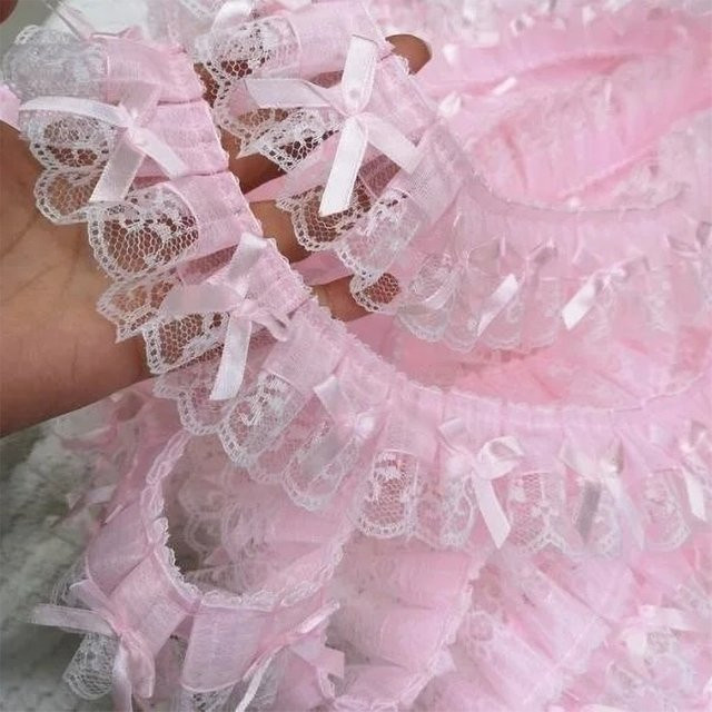 Rosa Spitzenborte mit Schleifenstickerei als DIY Dekoration für Kleidung, Breite: 5 cm - Bild 1