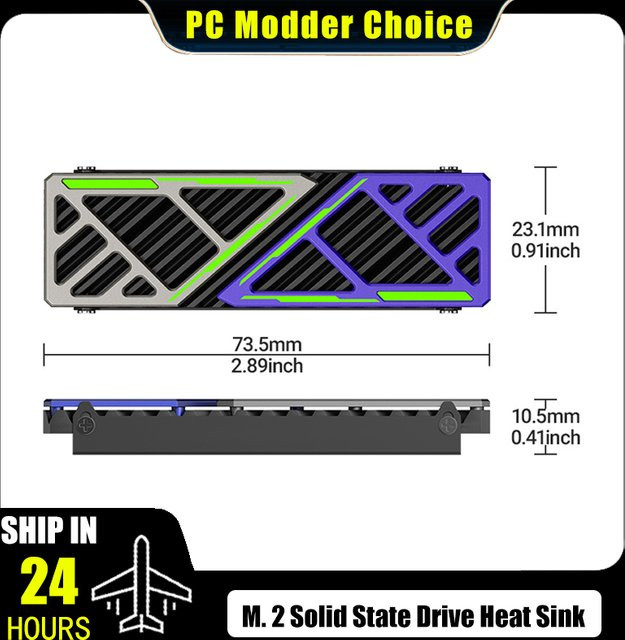Dazzcold M.2 SSD-Kühlkörper 2280 NVMe NGFF Radiator aus Magnesium-Aluminium-Legierung mit thermischem Silikonpad in Blau/Rot - Bild 1