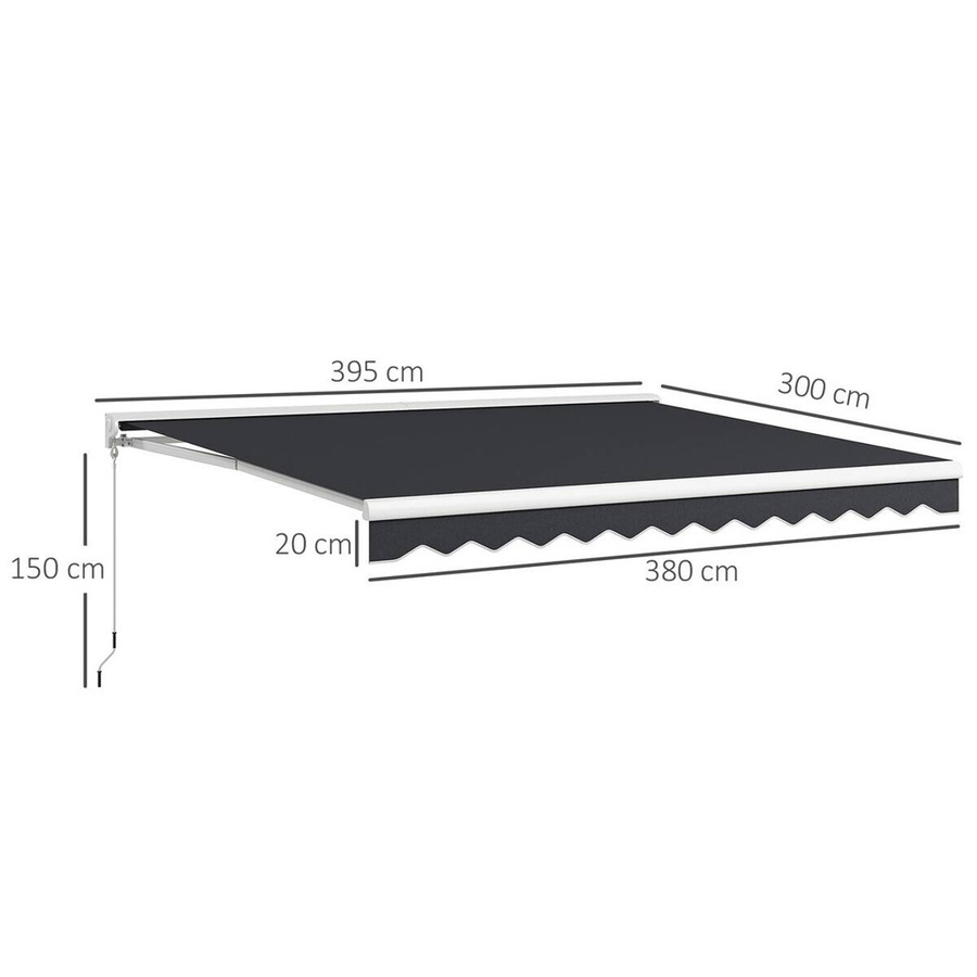 Outsunny Markise grau mit Fernbedienung, Wandmontage, Aluminium und Polyester, B: 300 cm, H: 395 cm, T: 150 cm - Bild 3