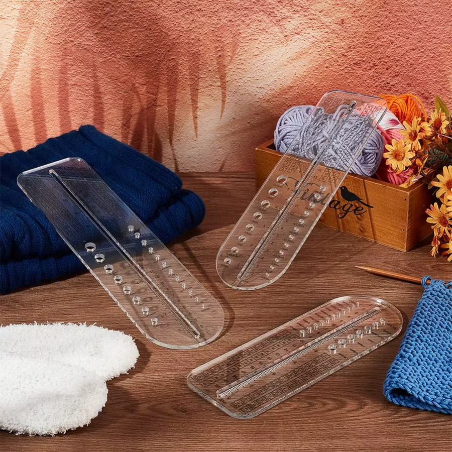 3er-Set Socken-Lineal aus transparentem Acryl für Häkeln und Stricken, Nadelmessgerät und Sockenblocker in 8, 10 und 12 Zoll - Bild 3