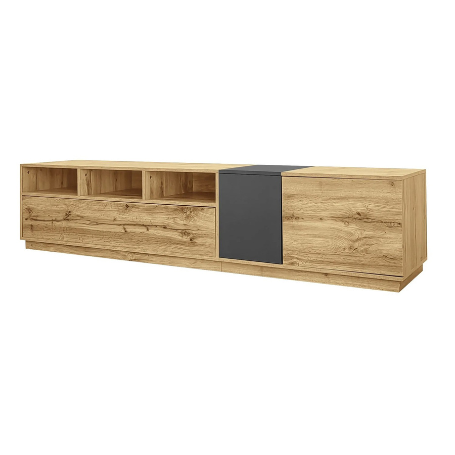 okwish TV Schrank mit offenen Fächern und Kabelmanagement in Schwarz, B/T/H: 200 x 45 x 45 cm - Bild 2