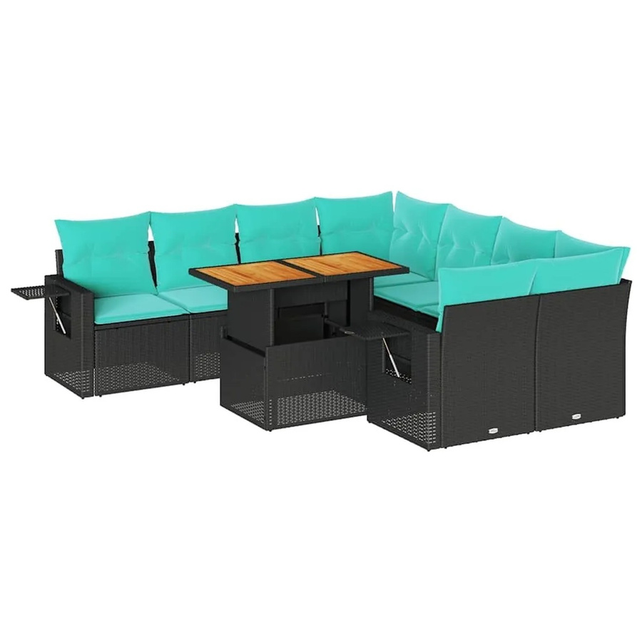 vidaXL 9-teilige Garten-Sofagarnitur in L-Form aus Poly-Rattan mit Kissen in Schwarz - Bild 2
